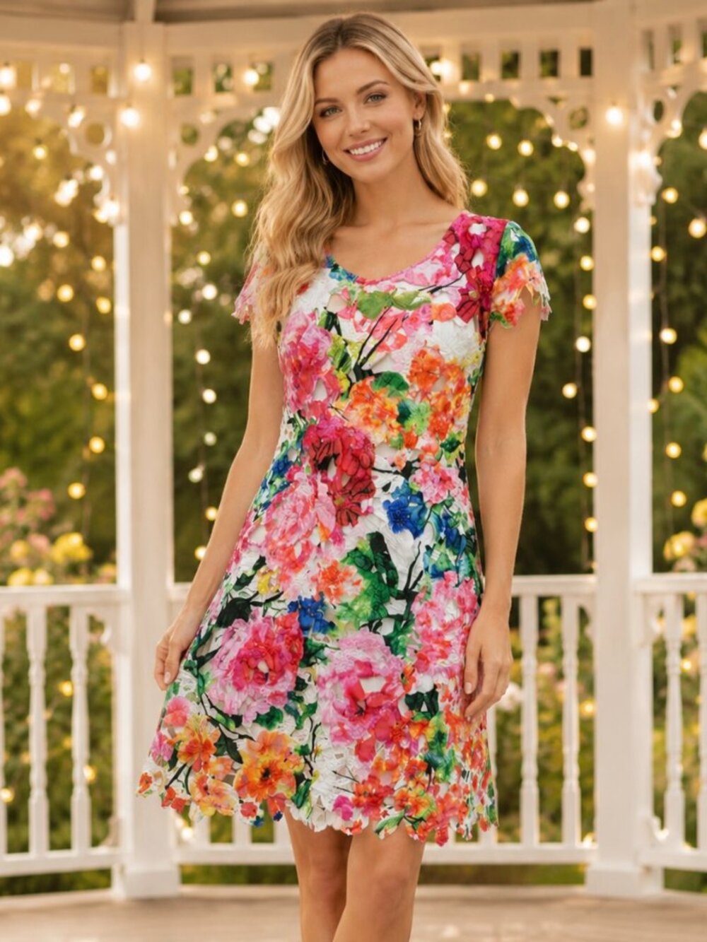 Donna Ricco Pink Multi Floral Dress Sz 4 Side Zipper Cut Out Sheath Women Whimsy